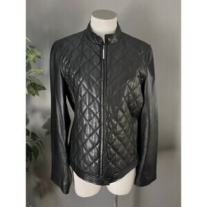 Siena Studio Soft Leather Quilted Full Zip Black Jacket Size Medium